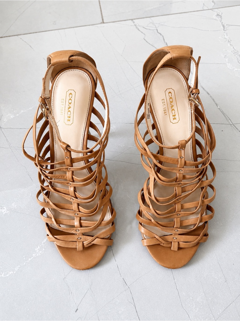 Coach Strappy Gold Heel Sandals – Size 7B